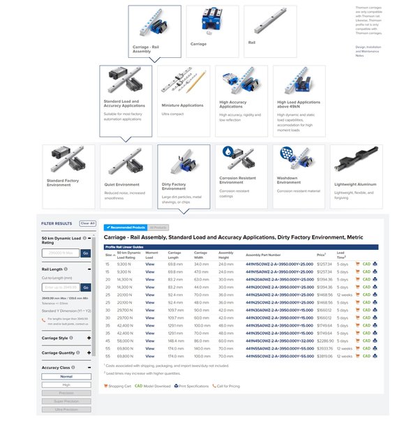 NEW THOMSON ONLINE SELECTOR TOOL SIMPLIFIES THE PURCHASING EXPERIENCE FOR PROFILE LINEAR GUIDES